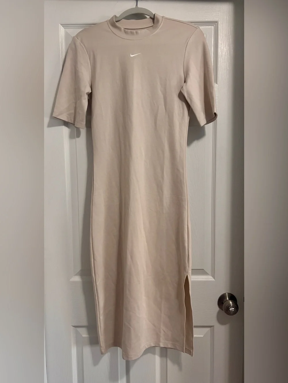 NIKE Sportswear Essential Crewneck Midi Dress In Beige/white- NWOT Sz S